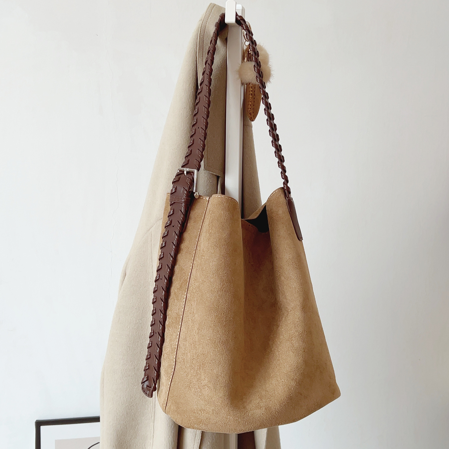 ins复古绒面水桶包时尚托特包子母包大容量腋下单肩斜挎包通勤包