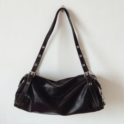 ins小众复古黑色腋下包简约百搭托特包单肩包枕头包手提包通勤包