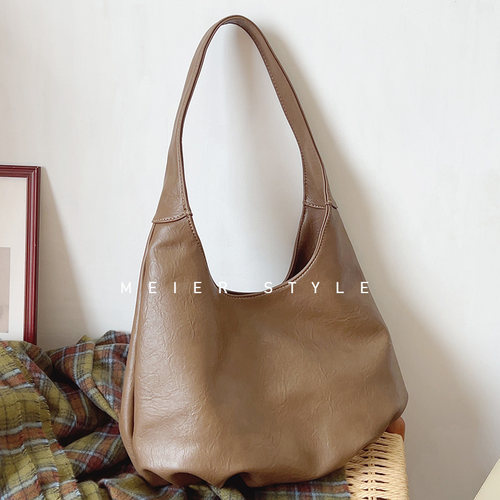 复古气质褶皱托特包腋下单肩包