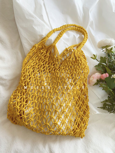 百搭镂空包手工编织渔网包单肩包