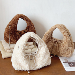 ins秋冬时尚 羊羔毛手提包托特包毛毛包毛绒手拎包链条斜挎包女包