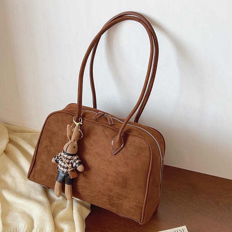 ins秋冬复古麂皮绒托特包气质百搭腋下单肩包手提包绒面通勤包女