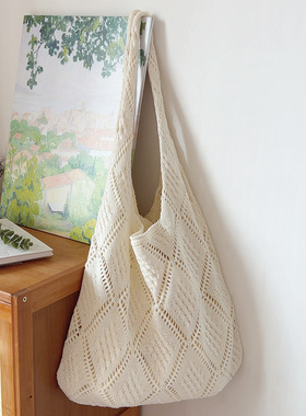ins小清新森系编织包针织托特包腋下单肩包镂空购物袋度假沙滩包