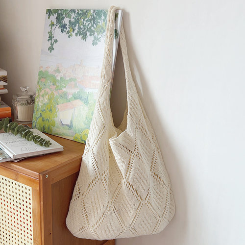 ins小清新森系编织包针织托特包腋下单肩包镂空购物袋度假沙滩包