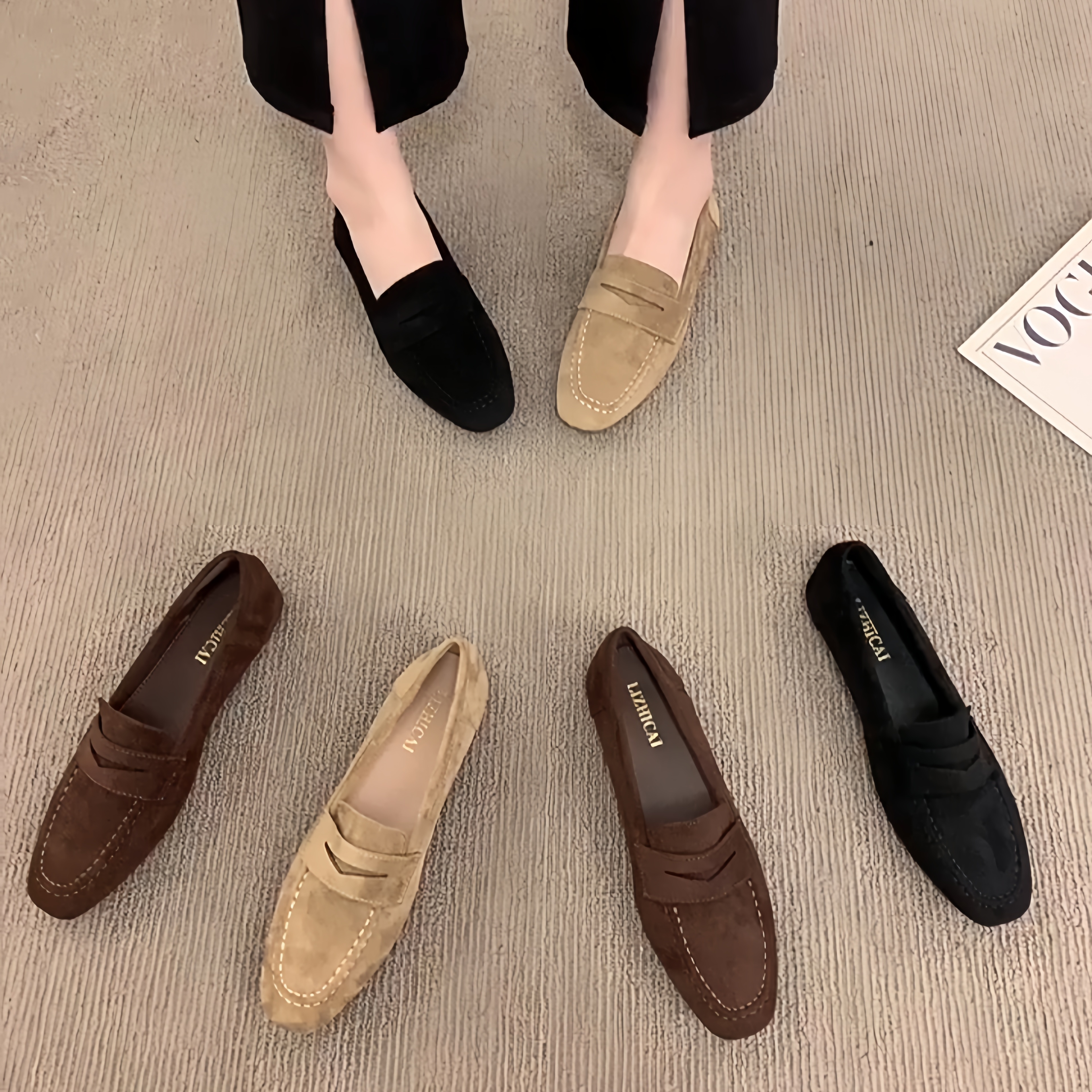 美晨新款绒面圆头厚底低跟小皮