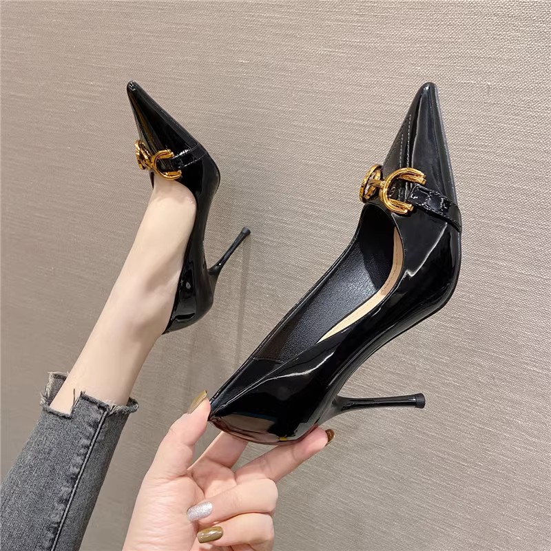 法式高跟鞋女细跟单鞋黑