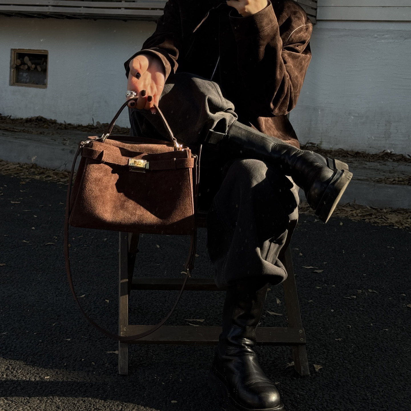 欧尚典秋冬新品高级感时尚百搭欧美经典麂皮绒手提单肩斜挎凯莉包