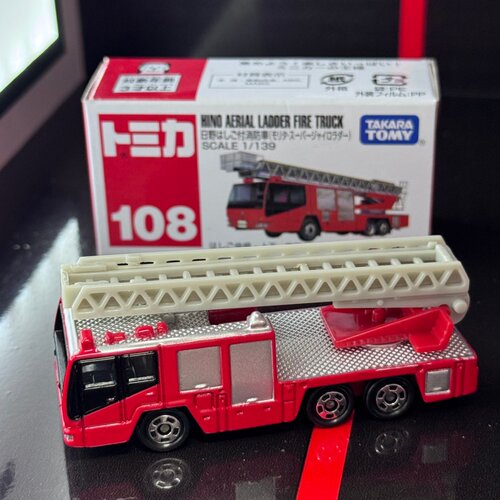 TOMY多美卡tomica合金汽车模型男玩具红白盒 108号日野云梯消防车