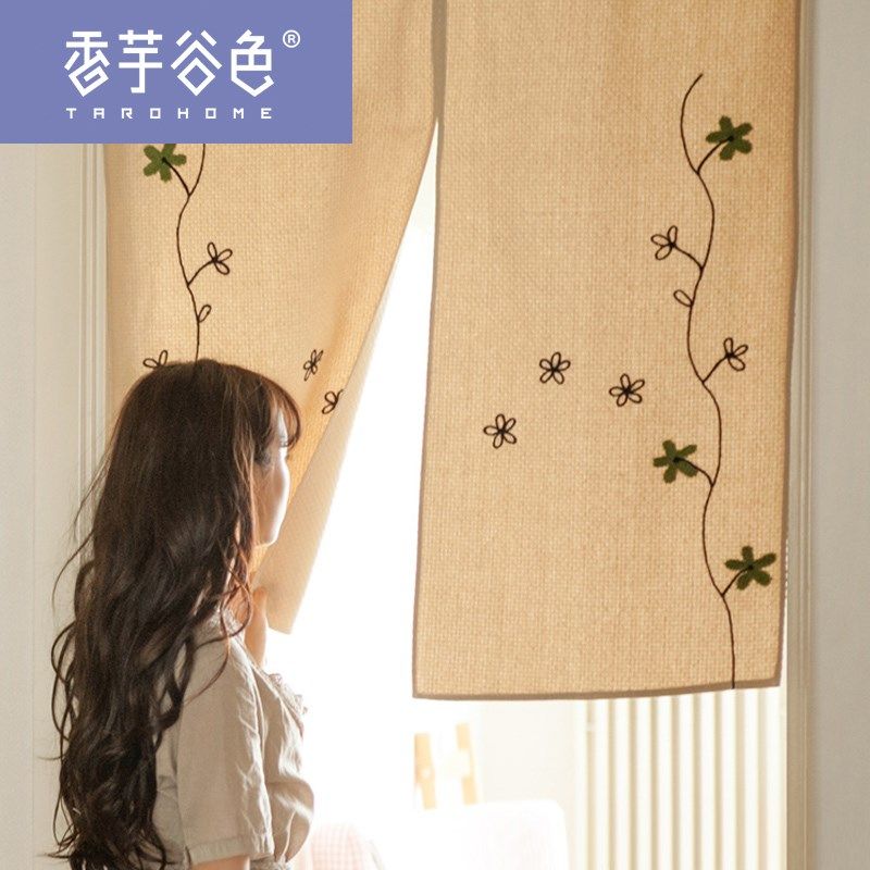 南苑日式zakka布艺门帘 手工刺绣棉麻半帘田园厨房帘子卧室卫生间在类目 居家布艺, 窗帘门帘及配件, 门帘中 - 来自Buy2taobao.com提供专业的淘宝代购服务
