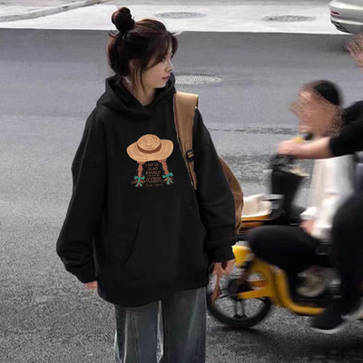 黑色连帽卫衣女加绒加厚2025秋冬新款爆款宽松洋气中长款上衣外套