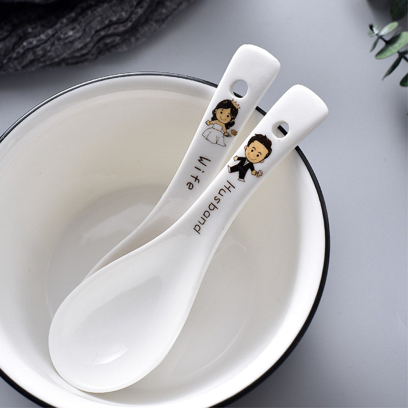 一家人区分专用餐具勺子吃饭汤匙陶瓷家用调羹亲子儿童卡通饭勺小