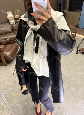 EN ENING  | 曜石摩登 山羊鹿纹中长款单排扣翻领皮衣GG77299