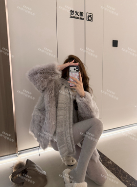 ENFUR | 蓝调冰岛 圆领托卡皮毛一体皮草外套GG78793