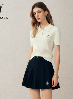 POLOWALK女款短袖针织衫2025夏季针织绞花设计休闲AM8W52590921