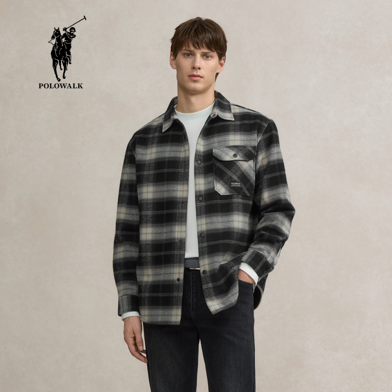 POLOWALK男式衬衫外套2025秋季保罗新品加绒休闲上衣AP1W53150111