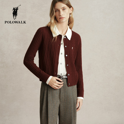 POLOWALK秋季新品女简约时尚百搭舒适休闲羊毛衫开衫B7FW44520141