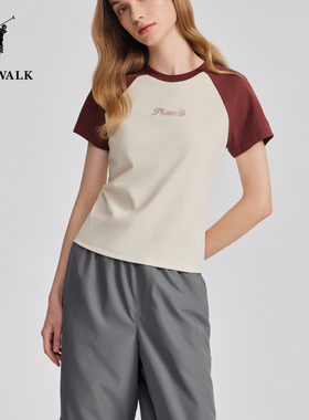 POLOWALK女装夏季新品女式百搭舒适休闲短袖圆V领T恤AT9W52E20461