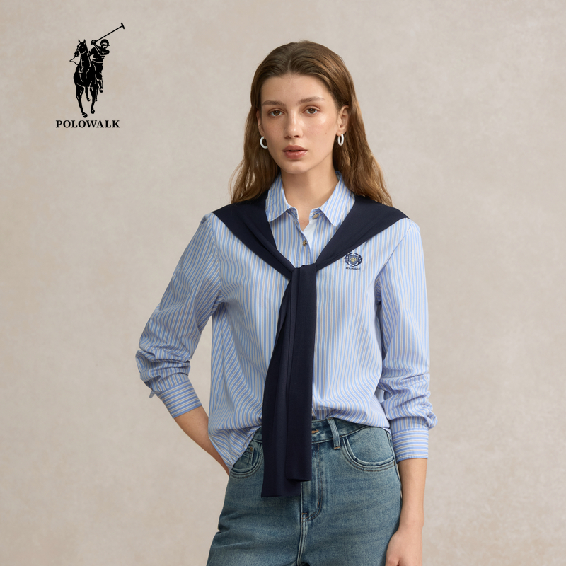 POLOWALK女式长袖衬衫2025秋季新品时尚翻领通勤上衣AJ5W53550101