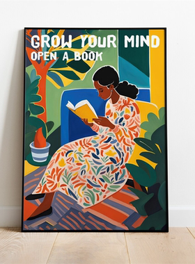 读书的女生海报 书迷图书馆书房壁纸卧室宿舍墙画 Open a book 6