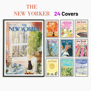 纽约客杂志封面海报New Yorker艺术小清新复古文艺卧室墙画装饰画