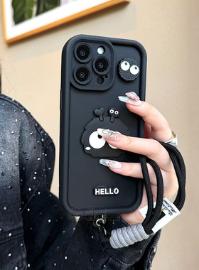 磨砂壳DIY适用苹果16手机壳vivo s20个性小米15煤球13 Pro Max防摔荣耀300手绳oppo findx8保护红米Turbo4女