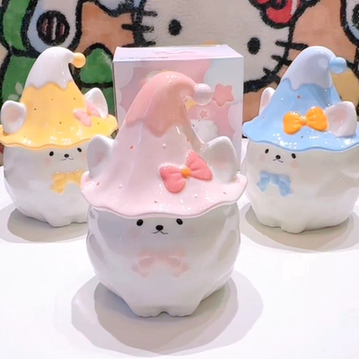 萨摩椰椰带盖陶瓷杯女生马克杯创意杯子送闺蜜可爱水杯高颜值咖啡