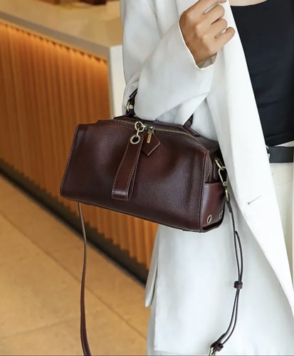 进口头层牛皮女包斜挎通勤包包2025新款春夏气质手提波士顿枕头包