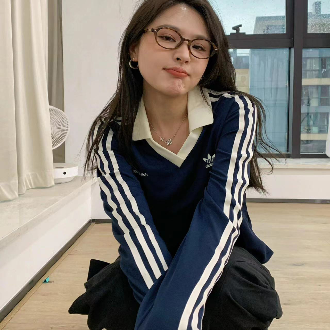 夏季新款polo衫女条纹长袖IN5248