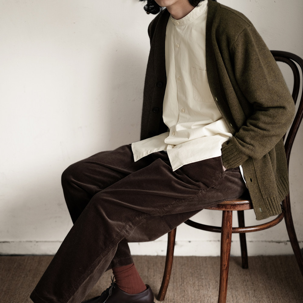 [ ] NVGS OLIVE GREEN PURE WOOL V-NECK THICK PIN CARDIGAN THICK STICK PIN SWEATER SIMPLE CASUAL RETRO