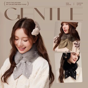 CACUSS毛领子围脖女秋冬新款时尚毛绒小围巾交叉防寒护颈保暖脖套