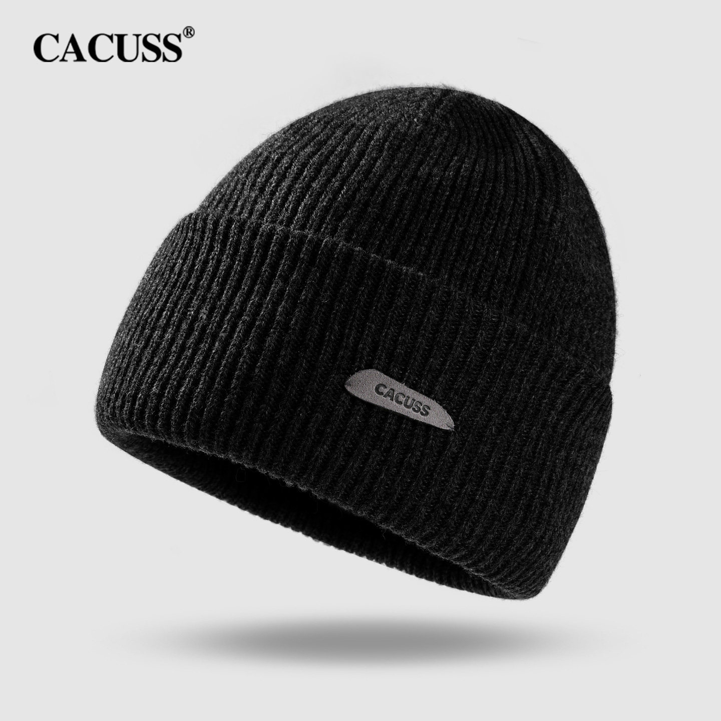 CACUSS纯羊毛毛线帽子男士冬季户外护耳加厚保暖针织帽大头围冷帽