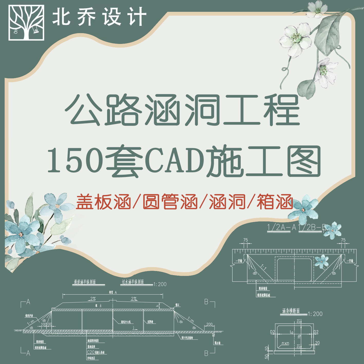 22公路混凝土涵洞设计图纸 圆管涵 板涵 箱涵cad施工图 混凝土