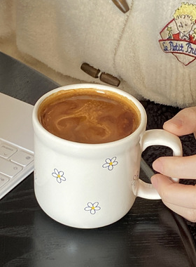 复古简约蓝色小花陶瓷马克杯韩式ins手绘小雏菊花朵咖啡杯水杯子