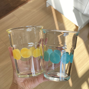 复古水墨晕染玻璃杯蓝色波点水杯ins简约大容量冷饮果汁杯中古风