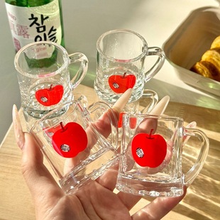 韩国ins风烧酒杯一口杯可爱苹果玻璃杯高颜值家用酒杯苹果烧酒杯