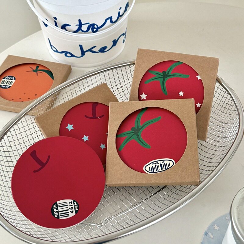 圣诞新年星星苹果杯垫卡通插画隔热杯垫番茄吸水陶瓷杯垫咖啡杯垫,餐饮具,杯垫,淘宝优惠券,粉丝福利购,淘宝优惠卷