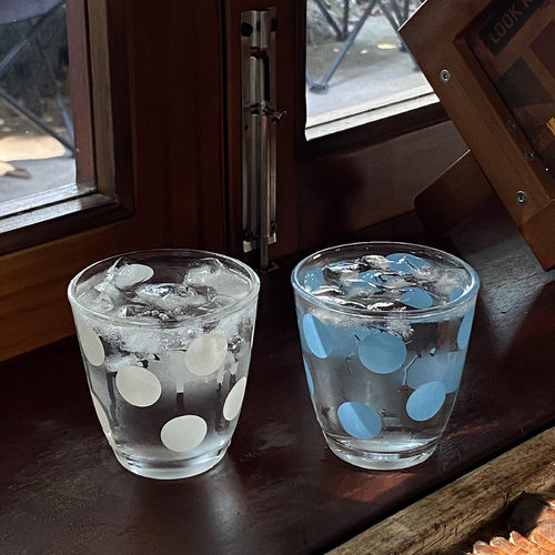 小众自制蓝色波点玻璃杯 ins高级感白色波点水杯牛奶杯简约咖啡杯