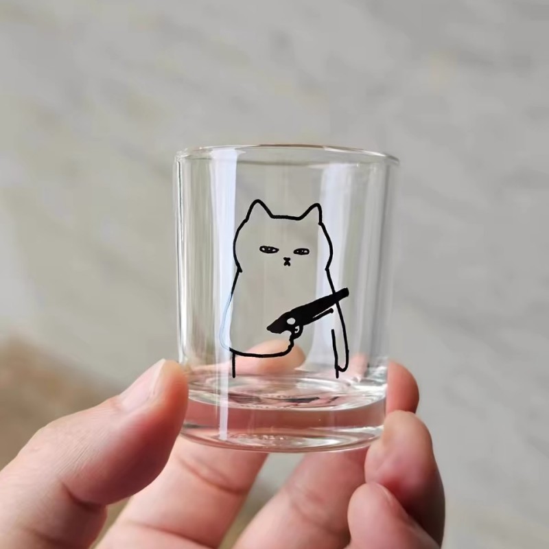 韩国ins博主同款小酒杯战斗小猫烧酒杯小号玻璃杯60ml浓缩咖啡杯