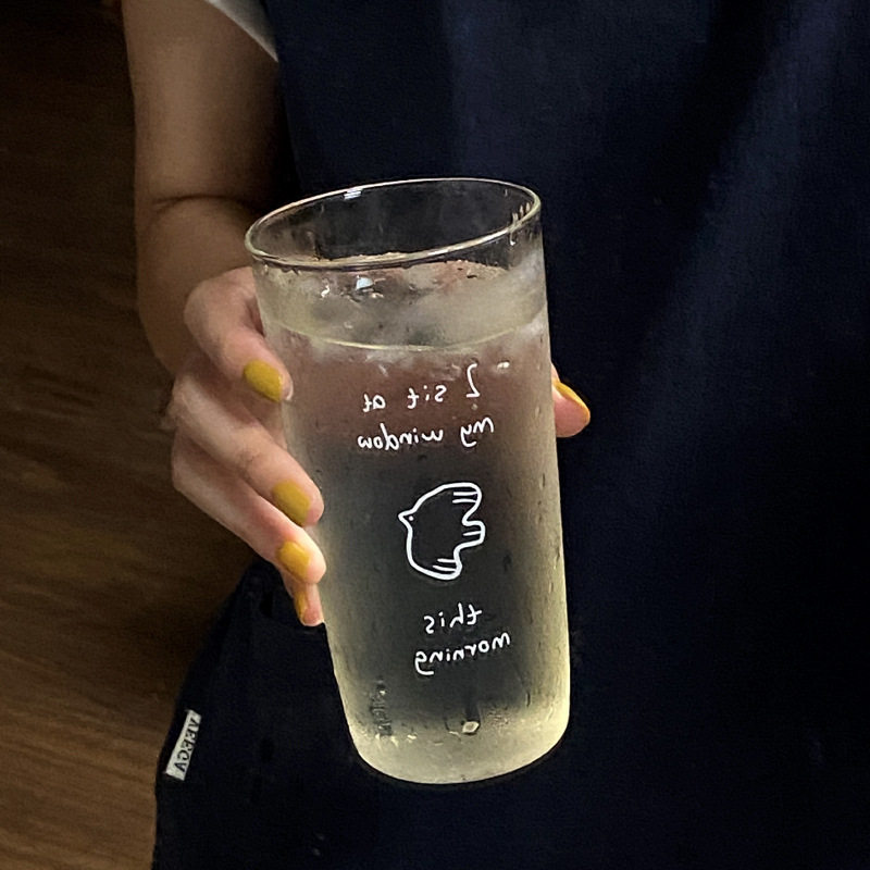 韩ins简约小众复古飞鸟插画玻璃杯 大容量高硼硅耐高温咖啡杯水杯