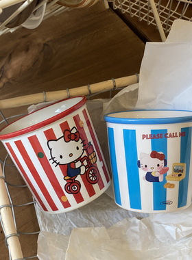 可爱蓝色条纹陶瓷马克杯韩式ins卡通喝水杯子小众简约复古咖啡杯