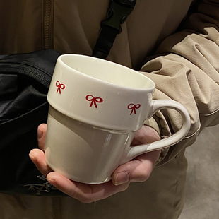 小众设计感马克杯唯美简约蝴蝶结水杯子黑白配闺蜜礼物陶瓷咖啡杯