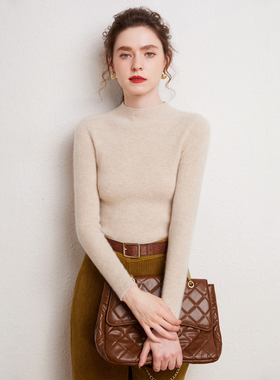 100%山羊绒衫女半高领打底衫修身显瘦时尚百搭毛衣内搭2025新款