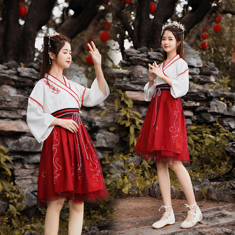 女童亲子套装汉服印花短裙