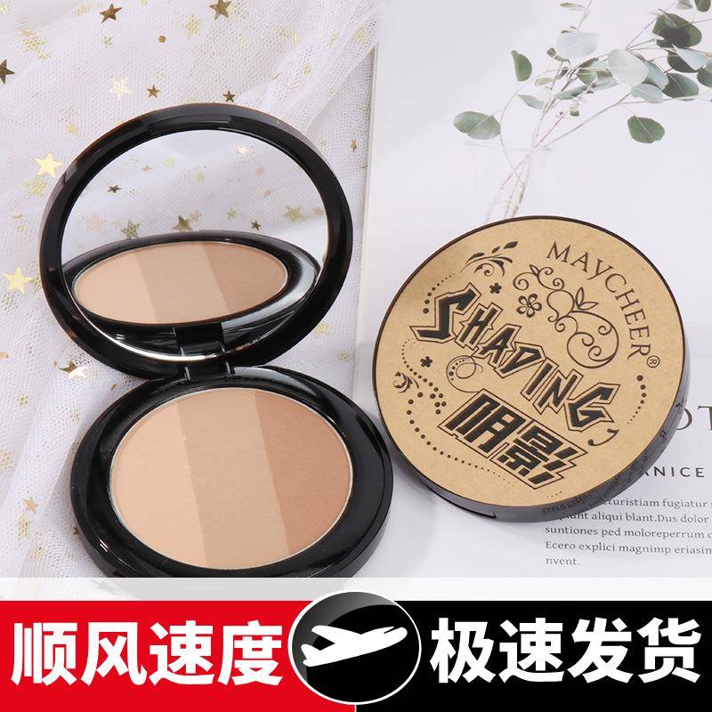 三色修容盘粉高光阴影两用一体盘侧影轮廓鼻影发际线粉粉饼