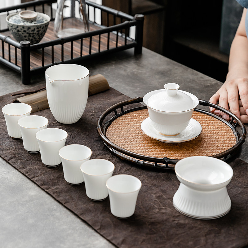 羊脂玉瓷手描金功夫茶具套装家用德化白瓷茶具泡茶壶茶杯整套礼盒