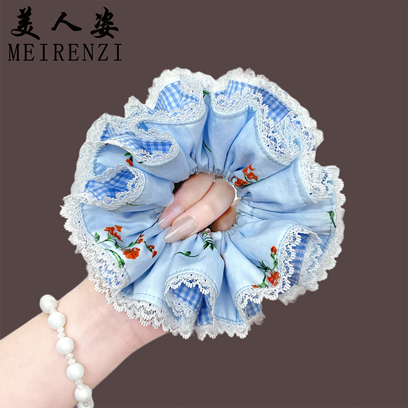 MRZ2026国风绿韵双层大肠发圈高级韩版扎头发马尾头绳后脑勺发饰
