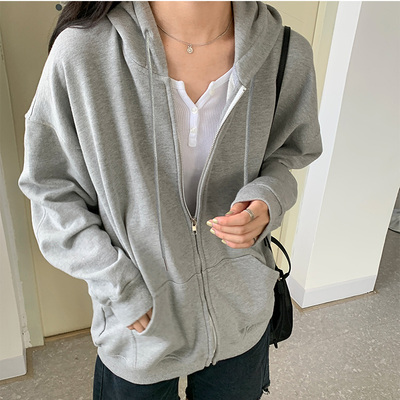 灰色慵懒风开衫外套卫衣