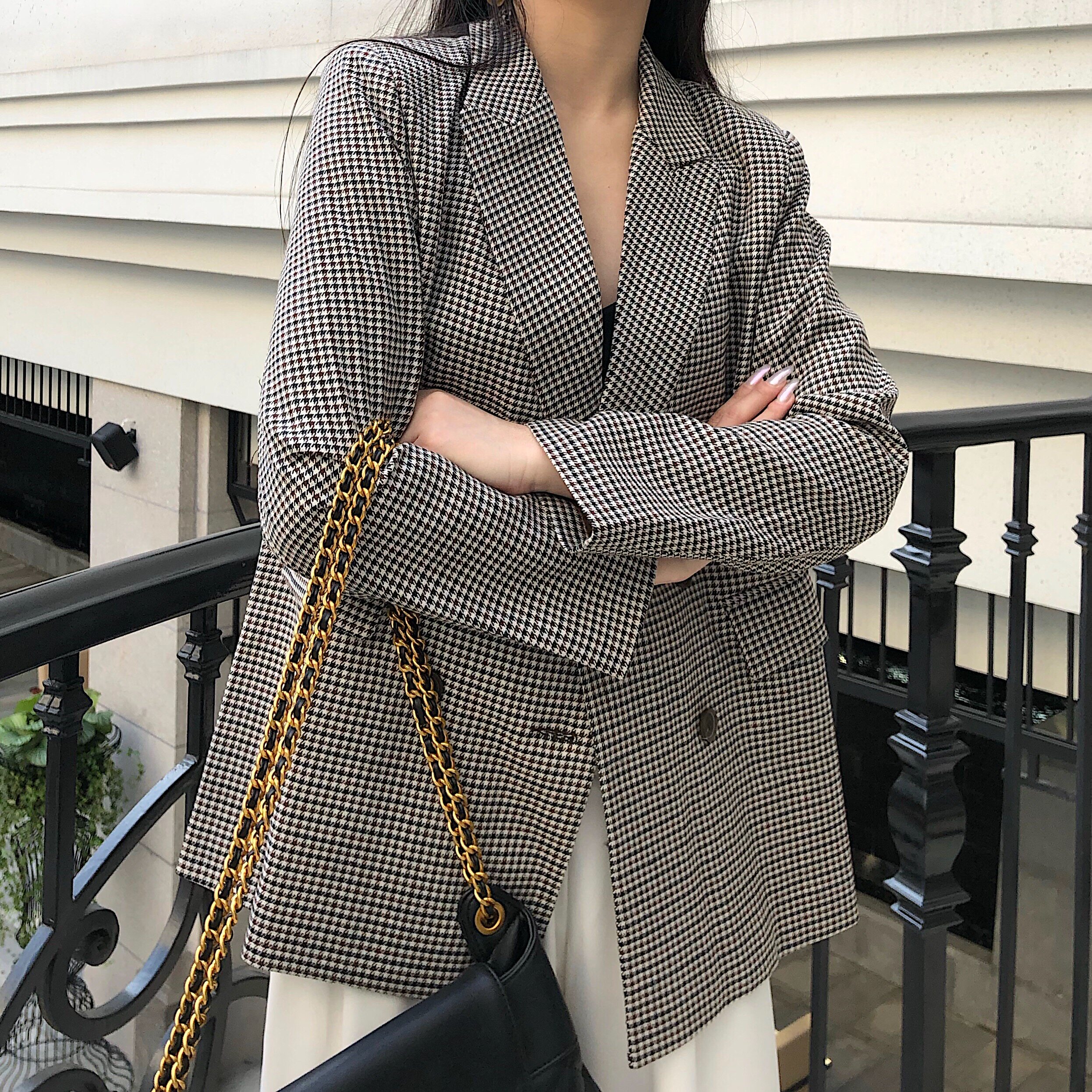MSstudio格子西装外套女2026新款chic复古百搭休闲千鸟格小西服
