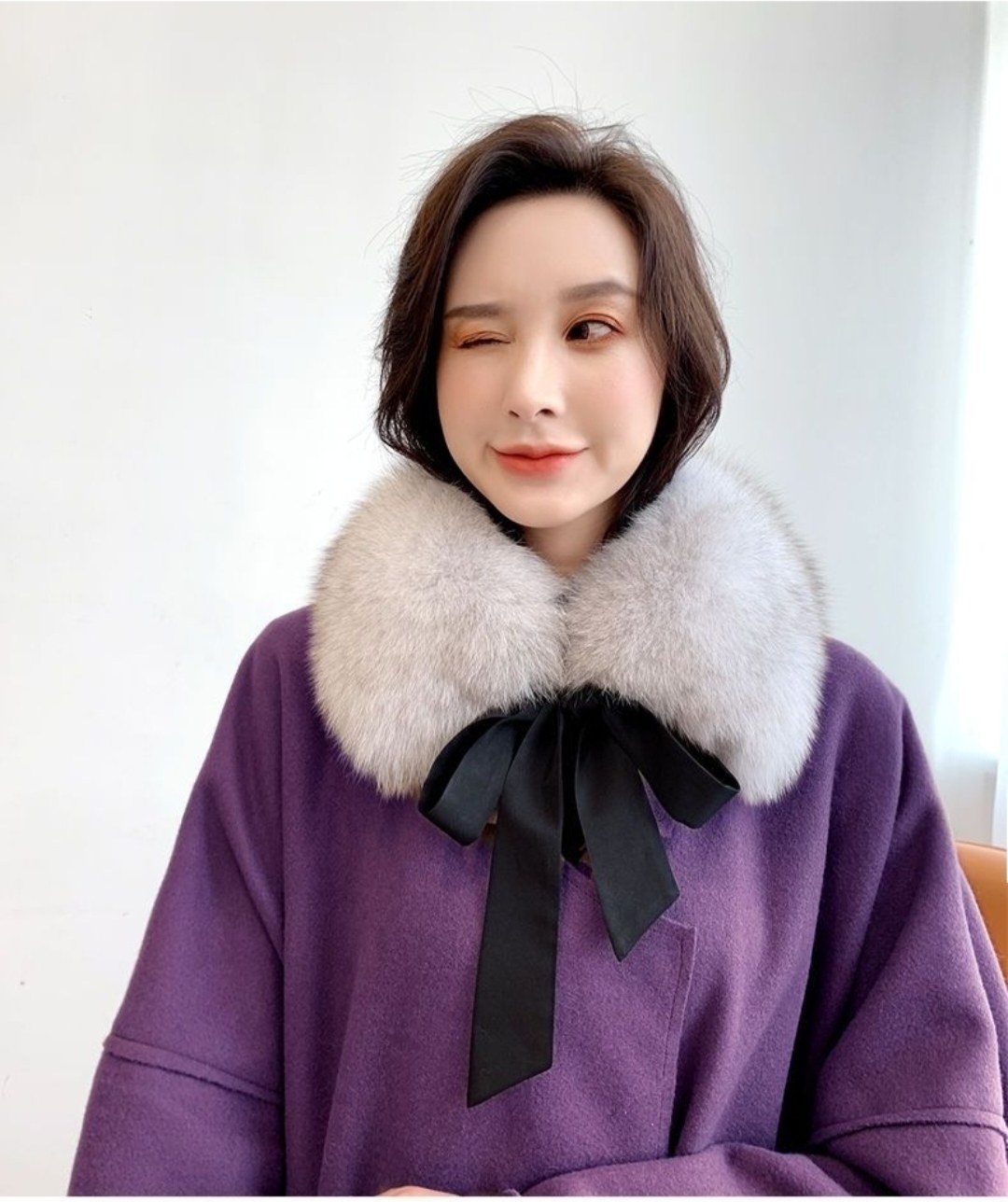 韩版仿狐狸毛百搭毛领丝带蝴蝶结围巾毛毛冬季保暖护颈可拆卸毛领