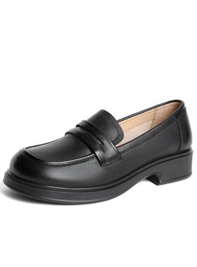 森达复古乐福鞋女2024春新商场同款黑色牛皮脚蹬通勤单鞋SYH01AA4